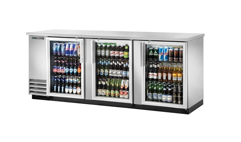 True TBB-4G-S-HC-LD, 90" Wide Stainless Steel Back Bar Cooler w/ LED Lighting