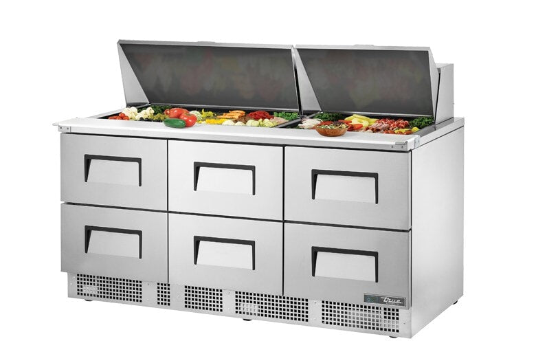 True TFP-72-30M-D-6-HC, 72" 6 Drawer Food Prep Unit, includes (30) 1/6 size pans