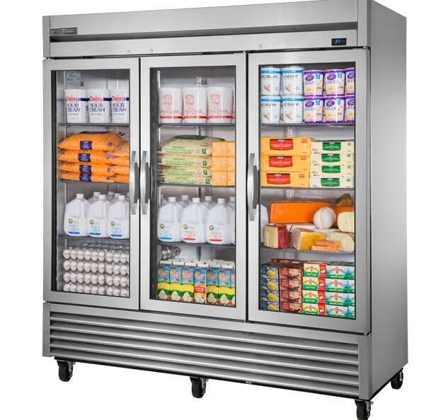 True T-72G-HC~FGD01, 78" 3 Glass Swing Door Reach-In Refrigerator