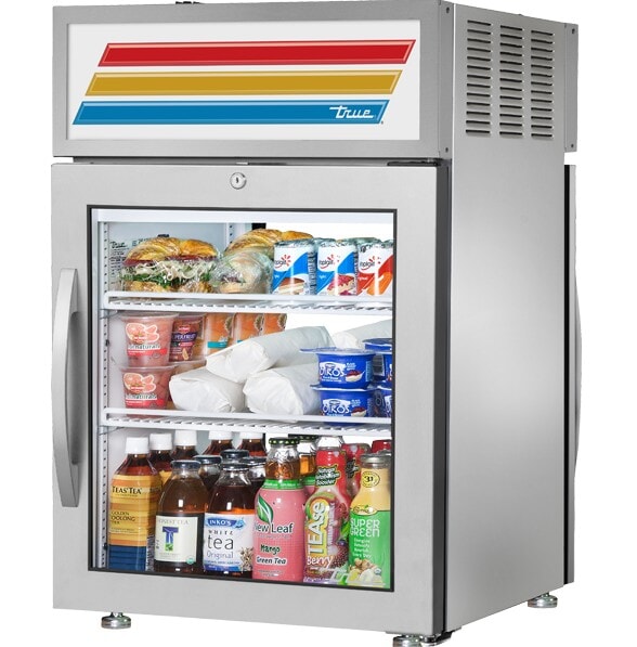 True GDM-05PT-S-HC~FGD01, 24" Wide Swing Door Stainless Steel Pass-Thru Counter-Top Refrigerator