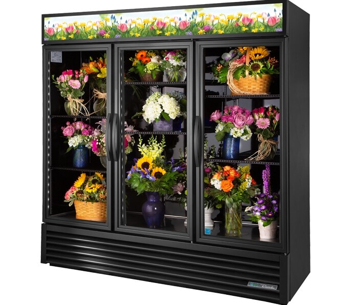 True GDM-72FC-HC~TSL01, 3 Door, 72 cu ft, Glass Door Floral Case