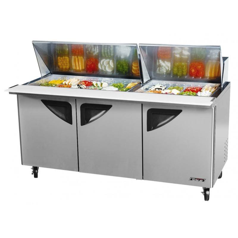 Turbo Air TST-72SD-30-N, 72" Mega Top Unit Super Deluxe Series with (3) Doors, (30) 1/6 size pans