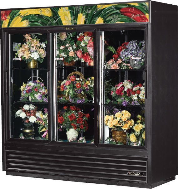 True GDM-69FC-HC-LD, 3 Door, 69 cu ft, Glass Door Floral Case