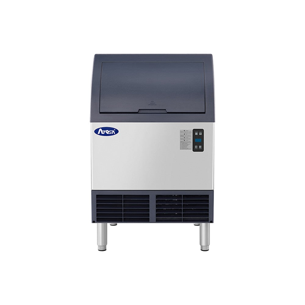 Atosa YRU0140A-161 24-1/4 inch air-cooled half-dice undercounter ice machine with 88 lb built-in bin, front view