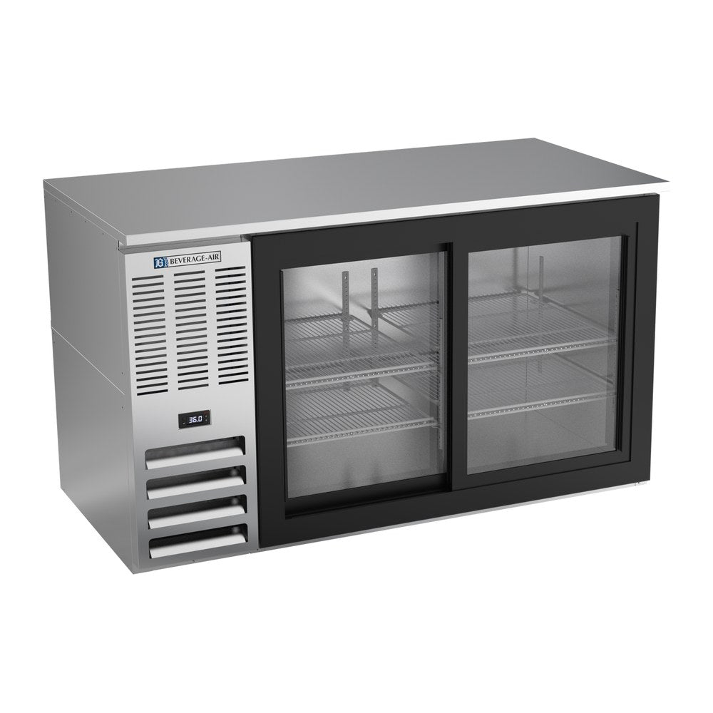 Beverage Air BB58HC-GS-S 58" two sliding glass doors back bar cooler, front view, doors closed