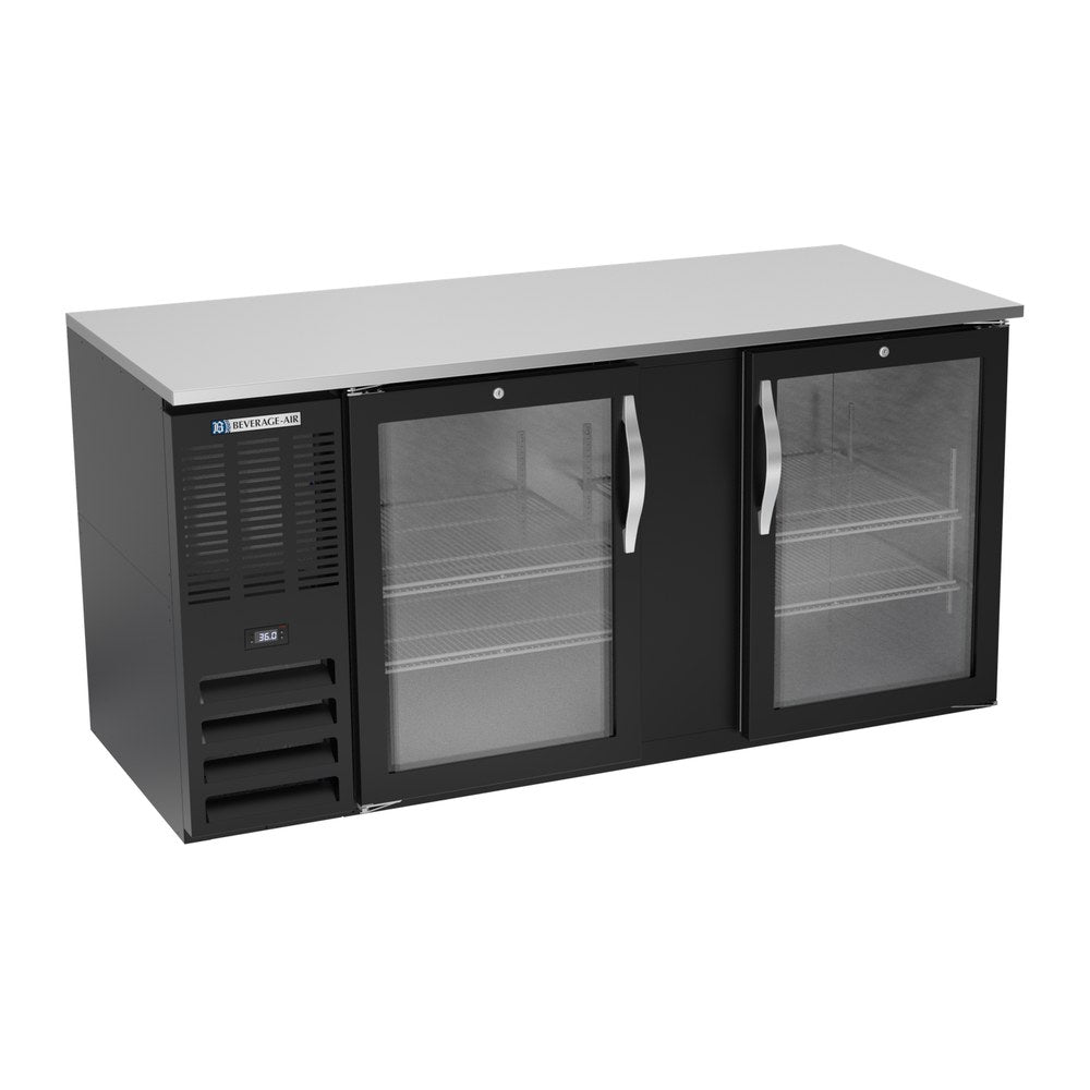 Beverage Air BB68HC-FG-B 68" two glass doors back bar cooler, front view, doors closed