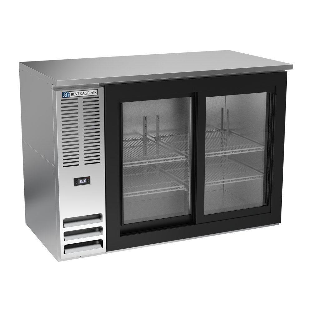 Beverage Air BBN48HC-GS-S 48" two sliding glass doors back bar cooler, front view, doors closed