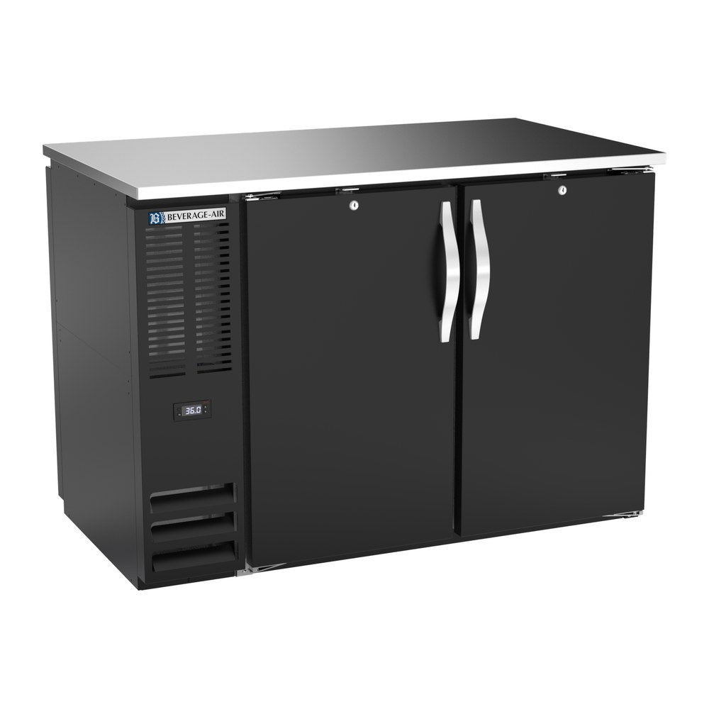Beverage Air BBN48HC-PT-B 48" four solid doors back bar cooler, front view, doors closed