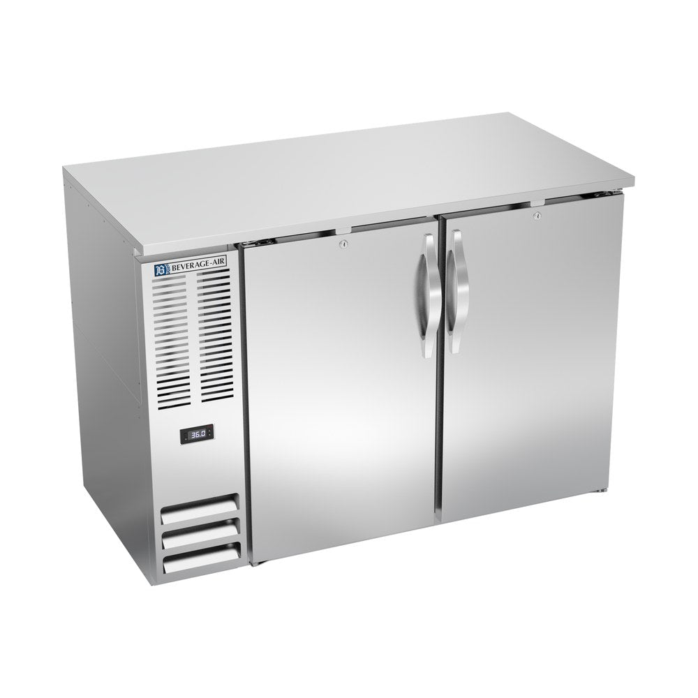 Beverage Air BBN48HC-S 48" two solid doors back bar cooler, front view, doors closed