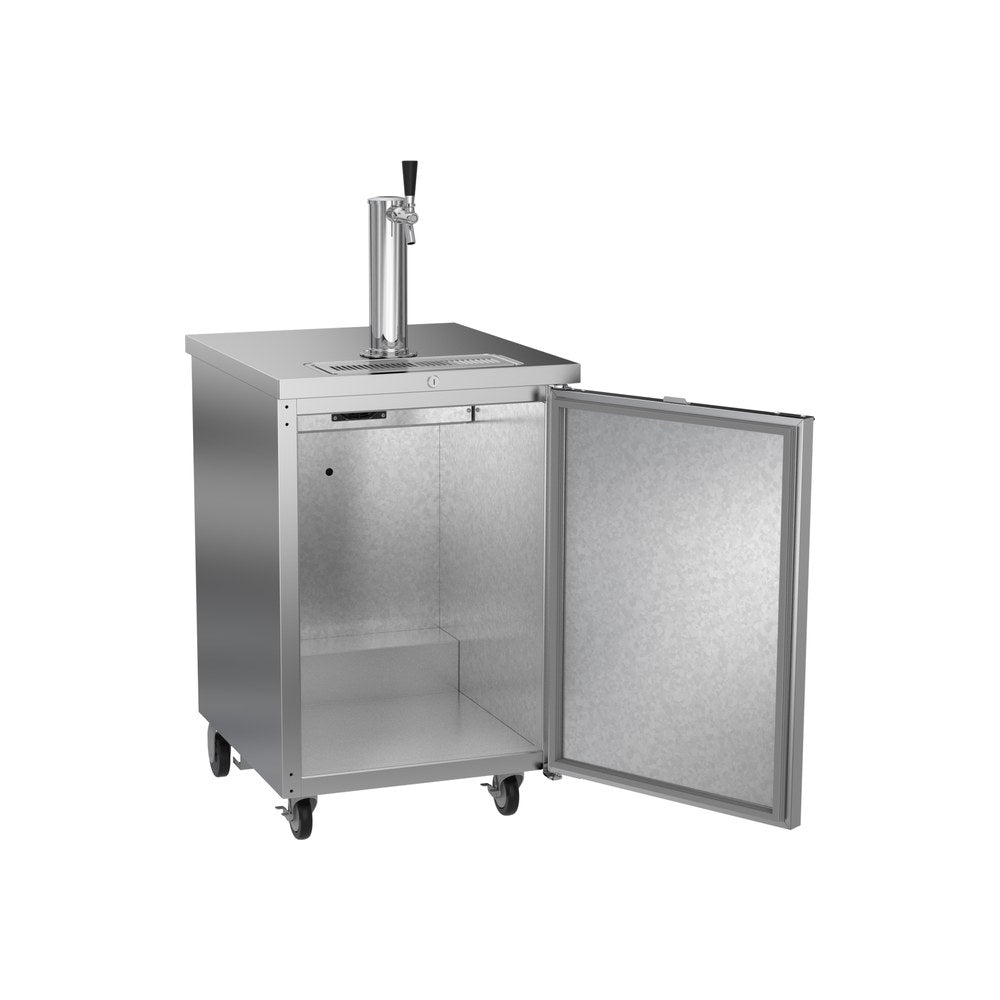 Beverage Air DD24HC-1-S 24" one solid door beer dispenser, with the door open showing the interior