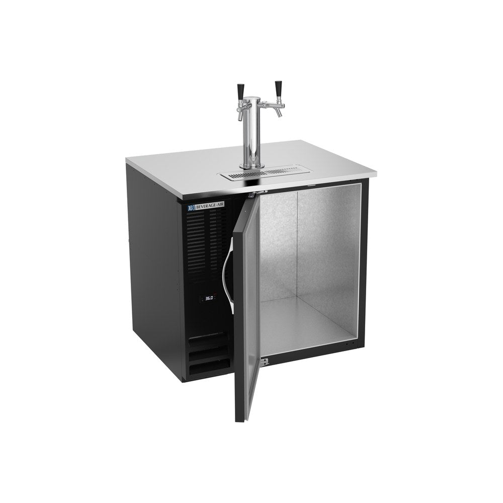 Beverage Air DD36HC-B 36" one solid door beer dispenser, with the door open showing the interior
