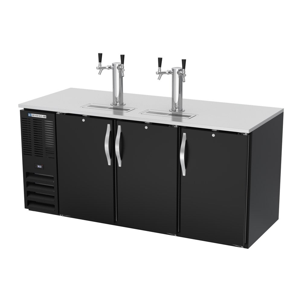 Beverage Air DD72HC-B 72" three solid doors beer dispenser, side angle view, doors closed