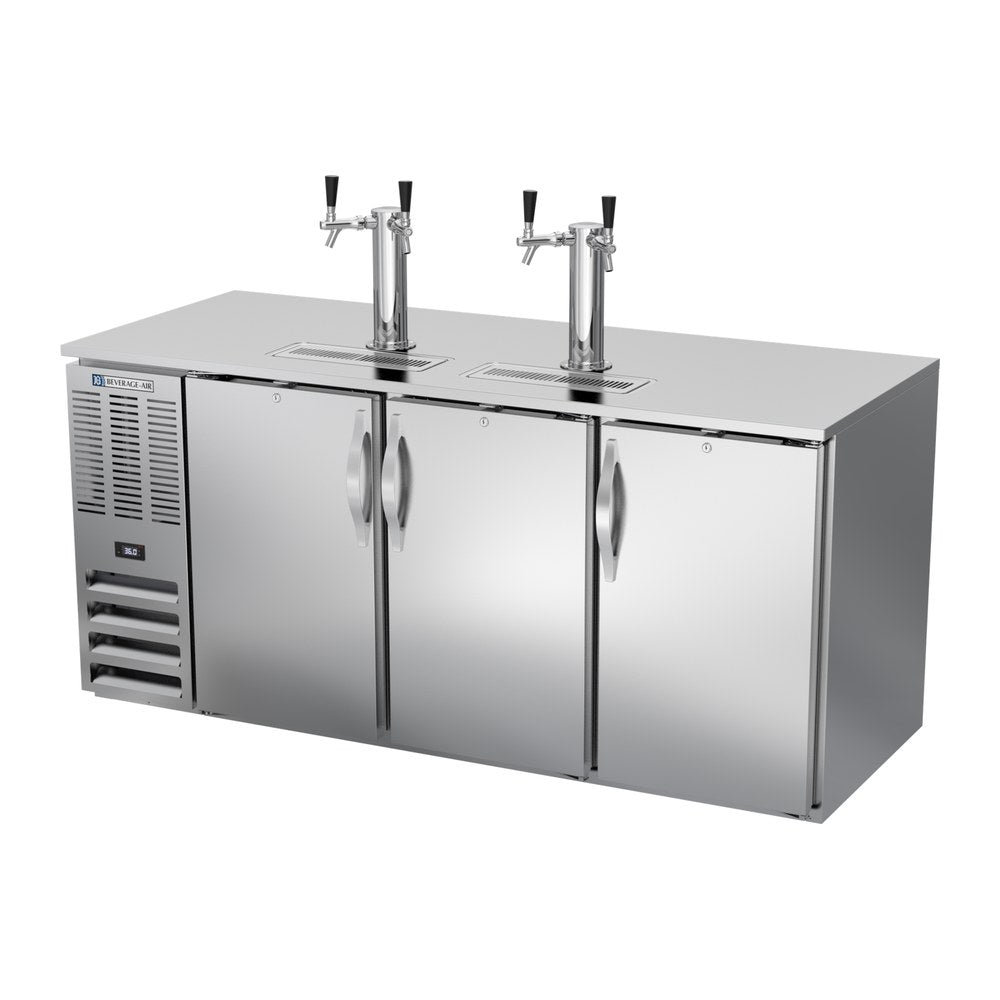 Beverage Air DD72HC-S 72" three solid doors beer dispenser, side angle view, doors closed