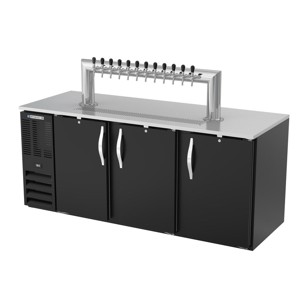 Beverage Air DD78HC-B-12T 78" three solid doors beer dispenser, side angle view, doors closed