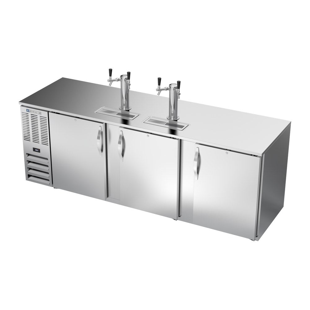 Beverage Air DD94HC-S 94" three solid doors beer dispenser, side angle view, doors closed