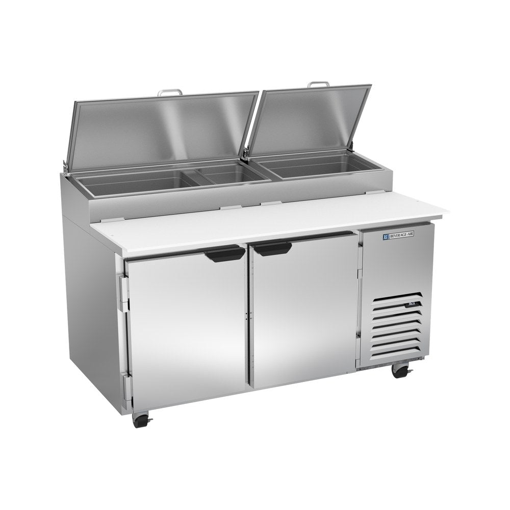 Beverage Air DP60HC 60" two doors pizza prep table, front view, doors closed