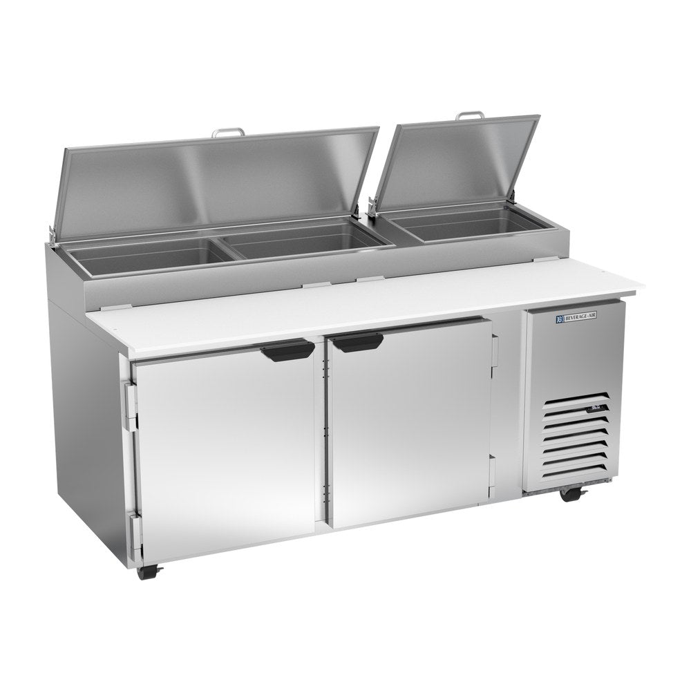 Beverage Air DP72HC 72" two doors pizza prep table, front view, doors closed