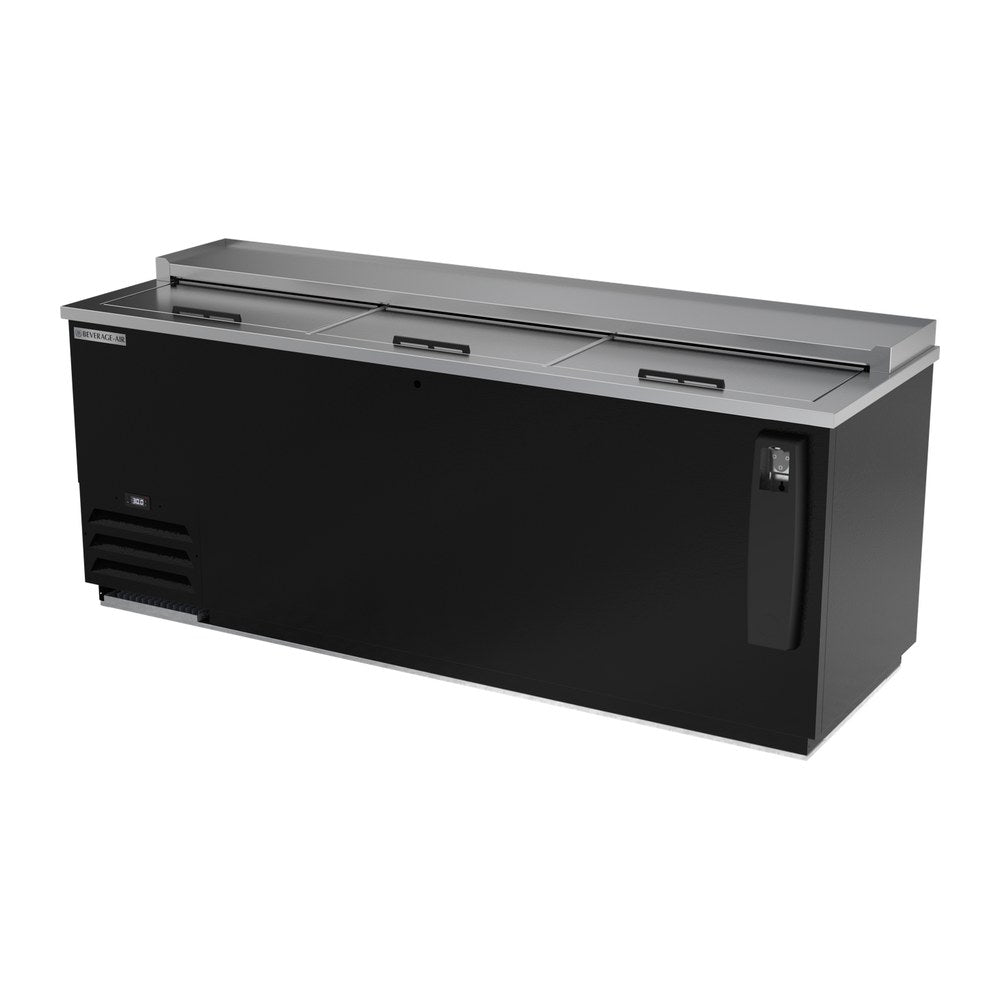 Beverage Air DW79HC-B-29 80" bottle cooler, side angle view, lids closed