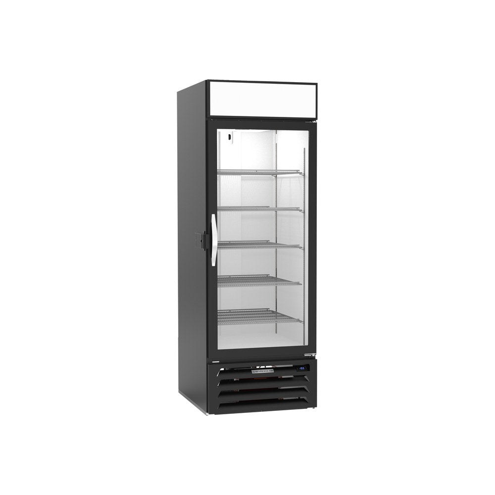 Beverage Air MMF23HC-1-B-IQ 28-1/4" one glass swing door merchandiser freezer, front view, door closed