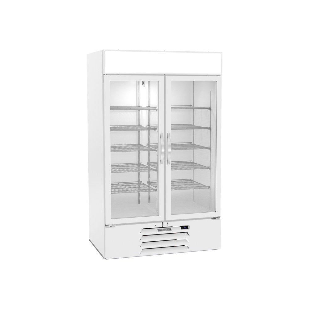 Beverage Air MMF44HC-1-W-IQ 47" two glass swing doors merchandiser freezer, front view, doors closed
