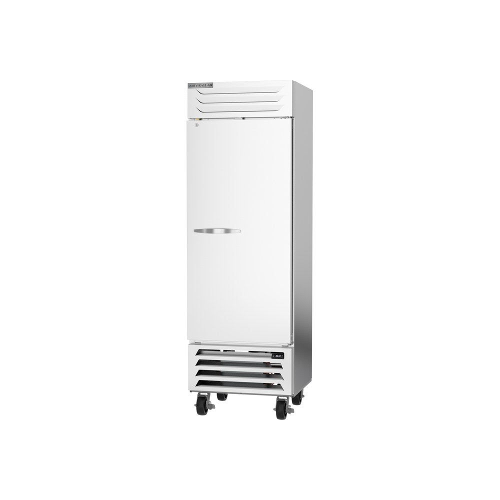 Beverage Air RB19HC-1S 27-1/4" one solid door reach-in refrigerator, side angle view, door closed