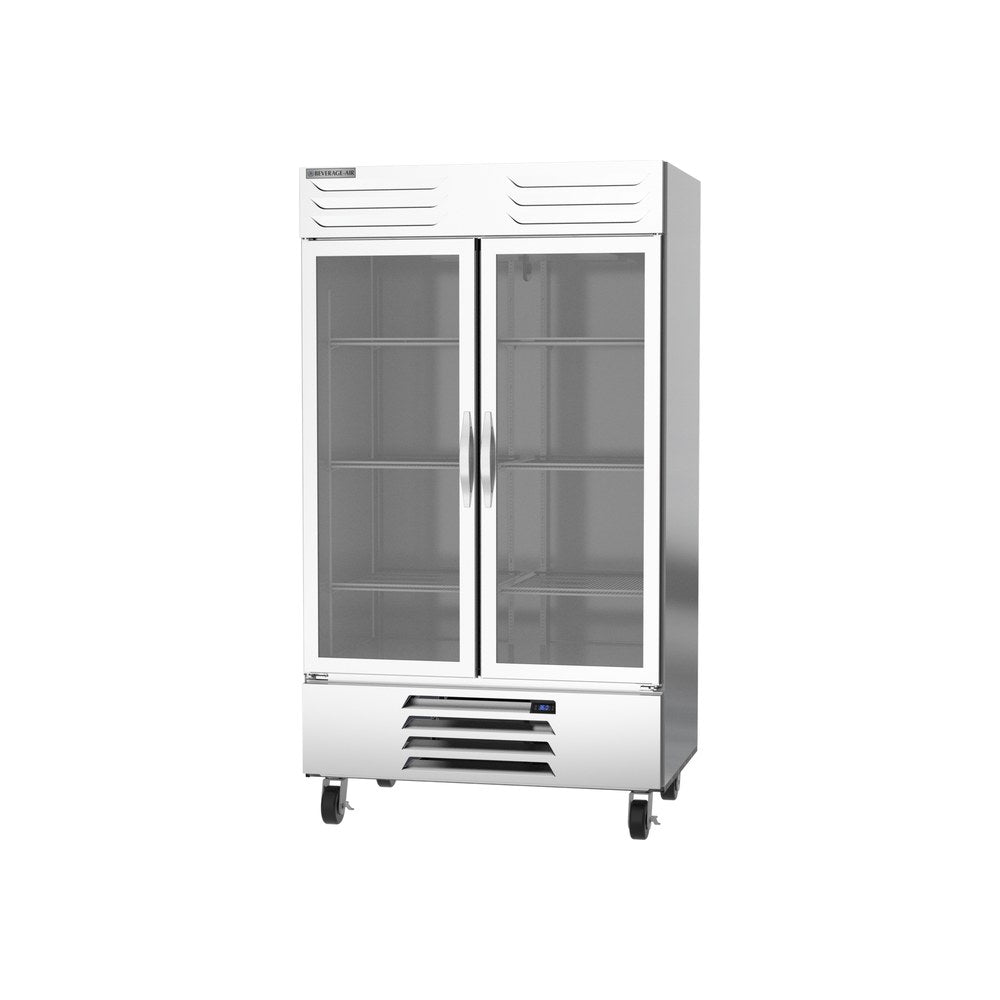 Beverage Air RB44HC-1G 47" two glass doors reach-in refrigerator, side angle view, doors closed