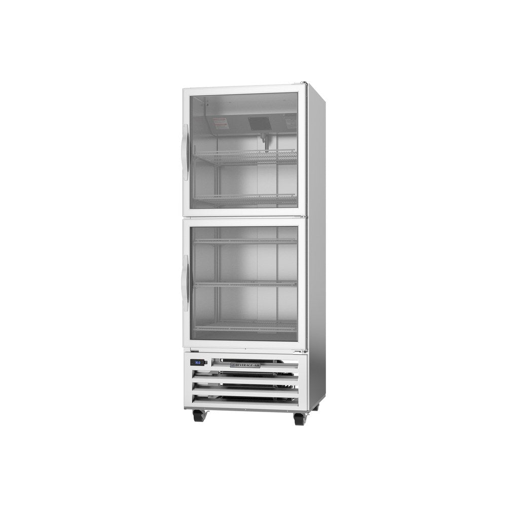 Beverage Air RI18HC-HG 27-1/4" two half glass doors reach-in refrigerator, side angle view, doors closed