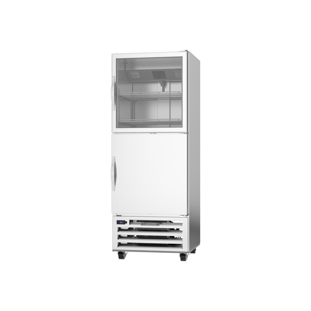 Beverage Air RI18HC-HGS 27-1/4" two half doors reach-in refrigerator, side angle view, doors closed