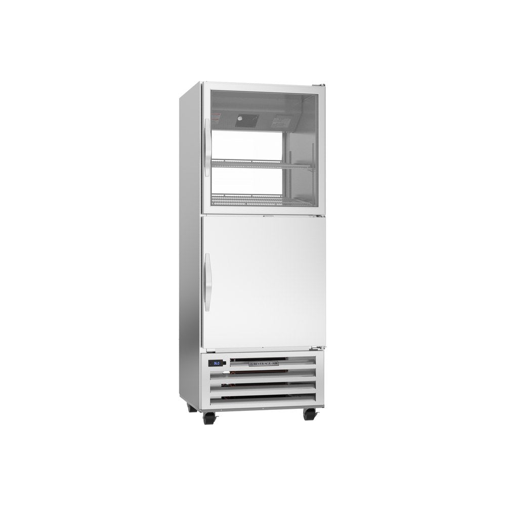 Beverage Air RID18HC-HGS 27-1/4" one half glass door and one half solid door pass-thru refrigerator, front view, doors closed