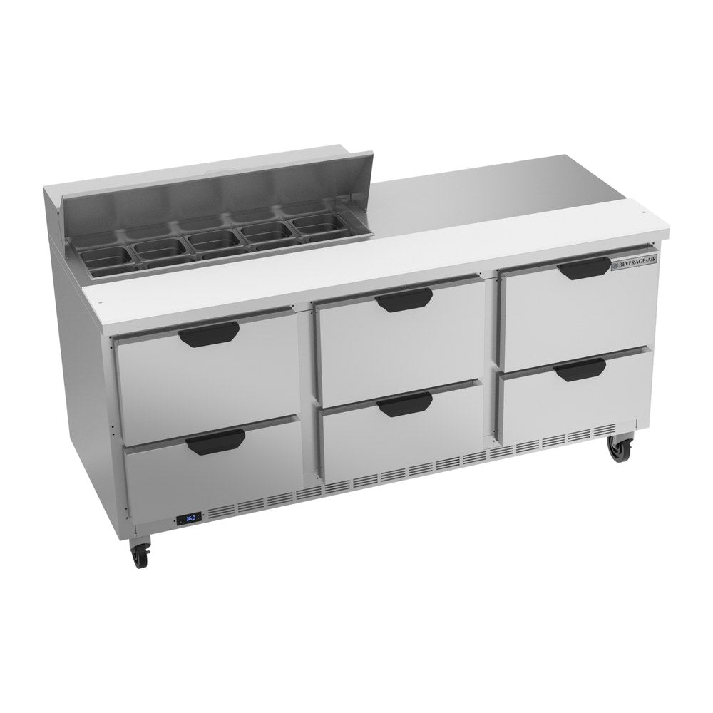 Beverage Air SPED72HC-10-6 72" six drawers sandwich prep table, front view, door closed