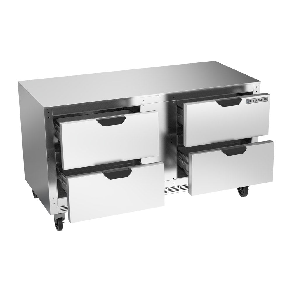Beverage Air UCFD60AHC-4 60" four drawers undercounter freezer, with the door open showing the interior