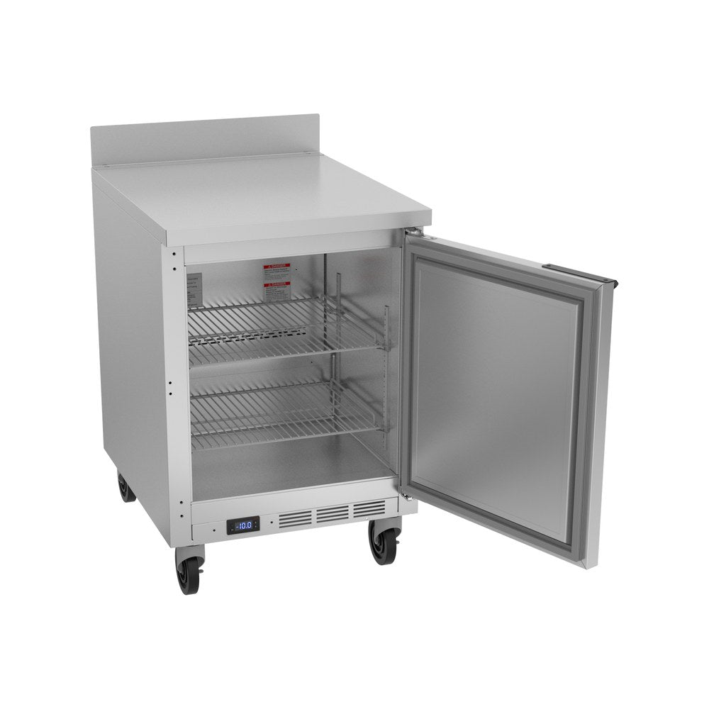 Beverage Air WTF24AHC 24" one solid door worktop freezer, with the door open showing the interior