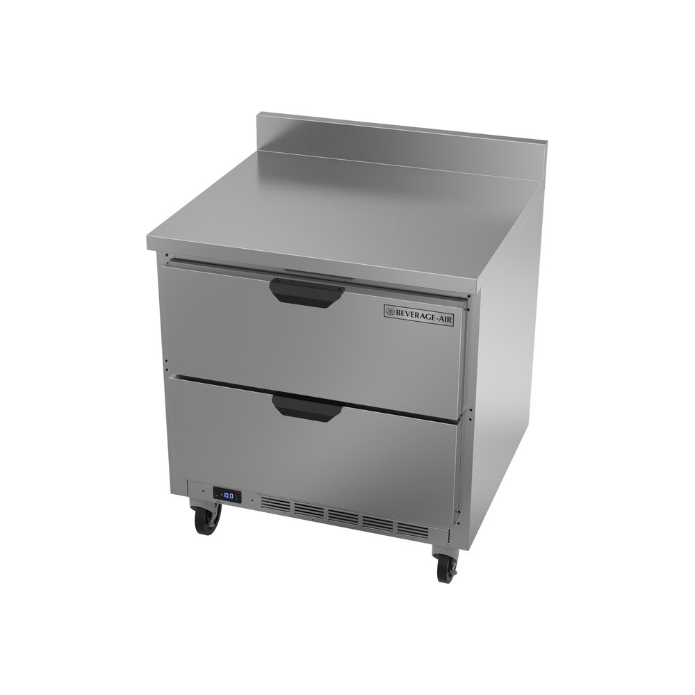 Beverage Air WTFD32AHC-2-FIP 32" two drawers worktop freezer, side angle view, door closed