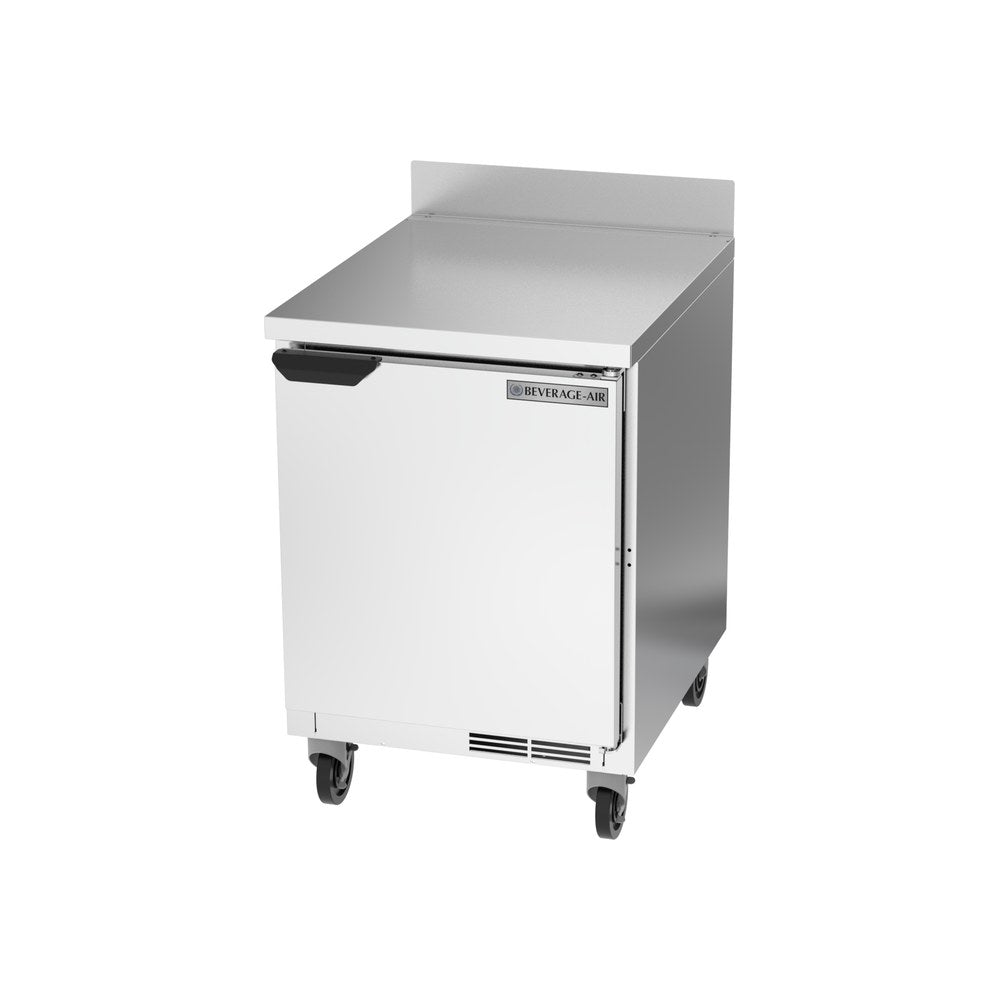 Beverage Air WTR24AHC 24" one solid door worktop refrigerator, side angle view, door closed