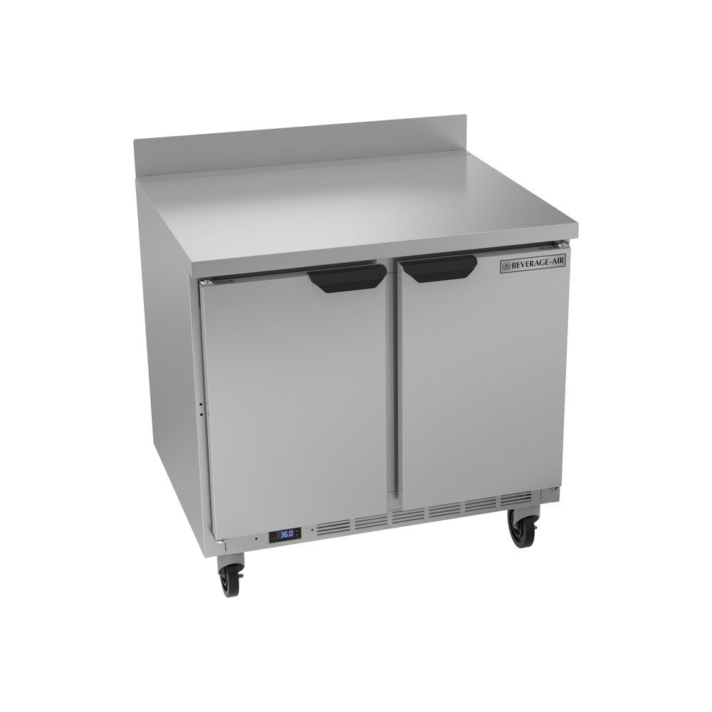 Beverage Air WTR36AHC 36" two solid doors worktop refrigerator, front view, doors closed