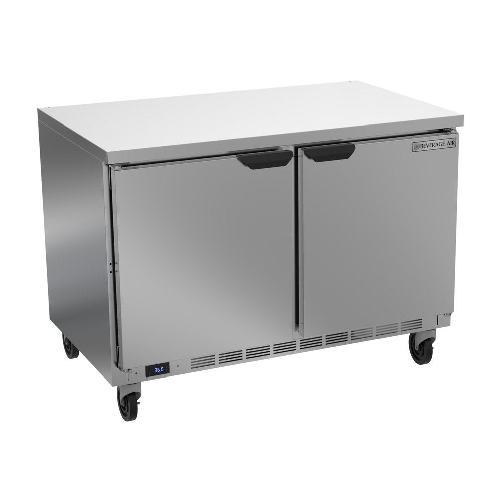 Beverage Air WTR48AHC-FLT 48" two solid doors worktop refrigerator, front view, doors closed