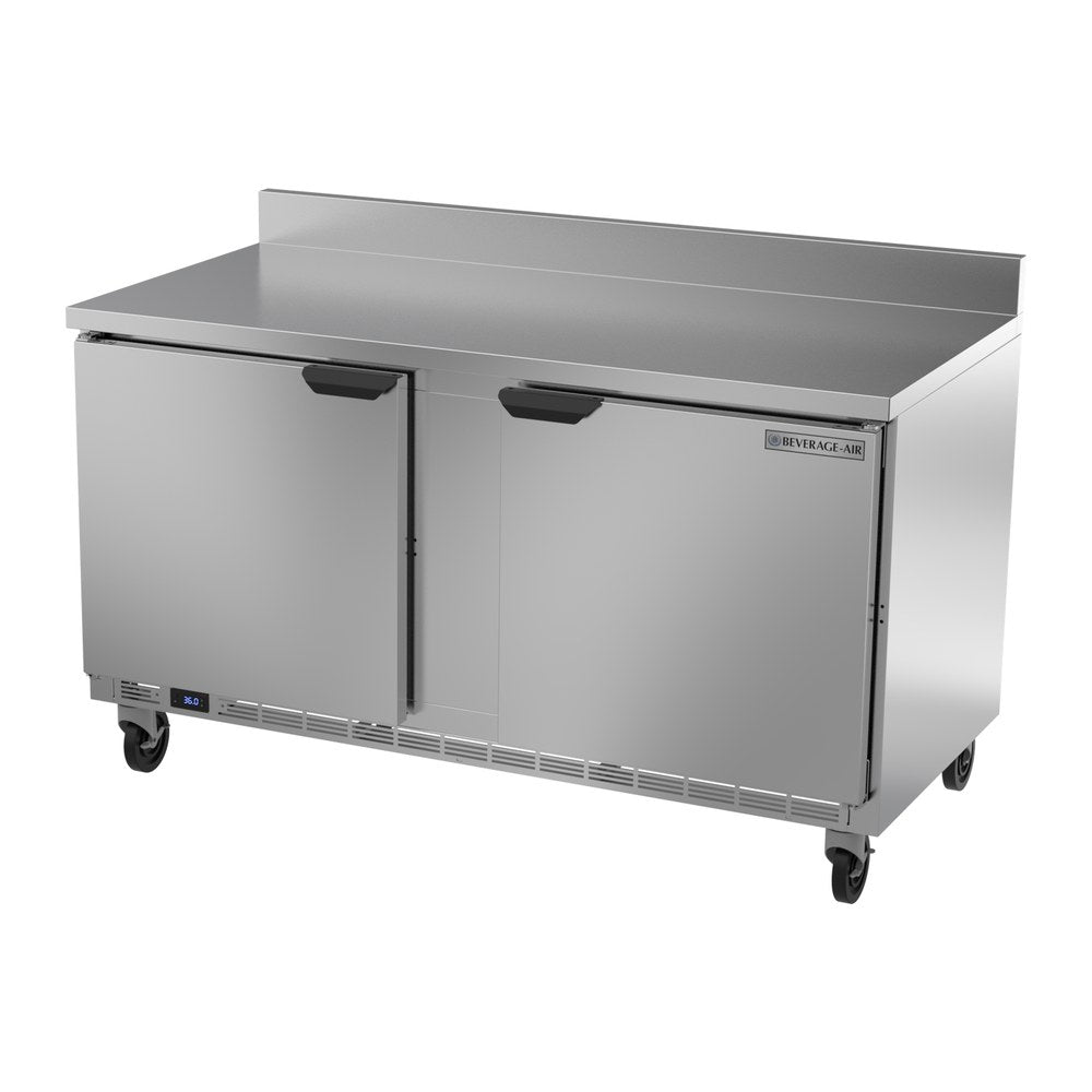 Beverage Air WTR60AHC-FIP 60" two solid doors worktop refrigerator, side angle view, doors closed