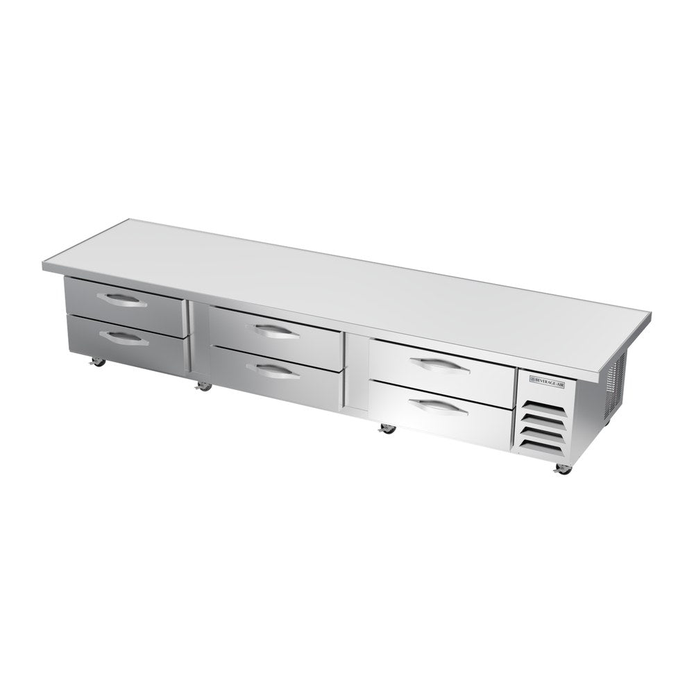 Beverage Air WTRCS112HC-120 120" six drawers chef base refrigerator, side angle view, door closed