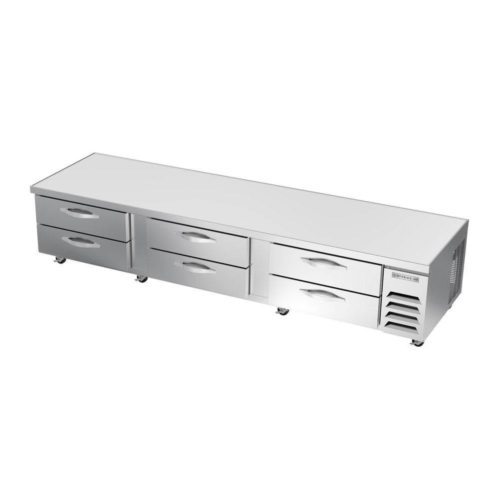 Beverage Air WTRCS112HC 112" six drawers chef base refrigerator, side angle view, door closed