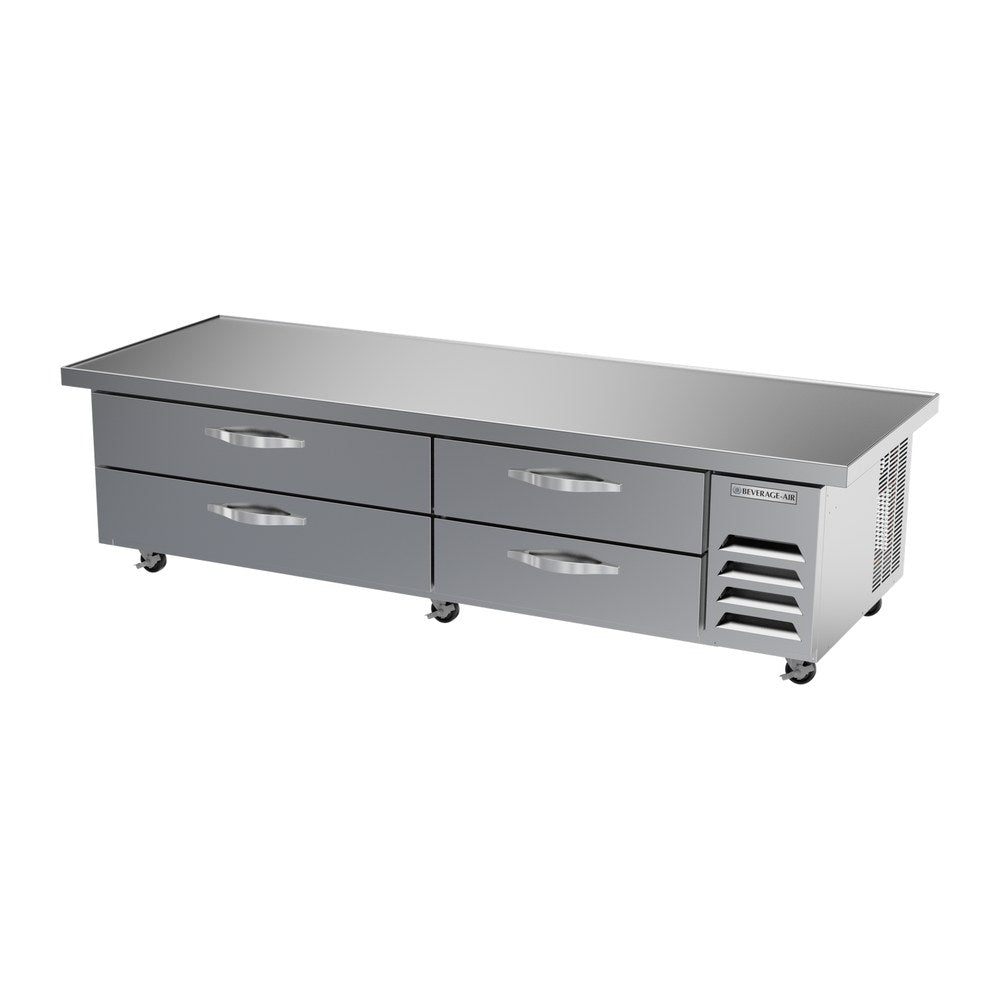 Beverage Air WTRCS84HC-89 89" four drawers chef base refrigerator, side angle view, door closed