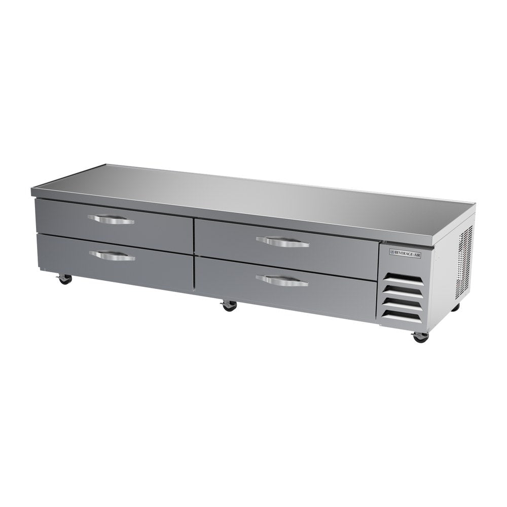 Beverage Air WTRCS96HC 96" four drawers chef base refrigerator, side angle view, door closed