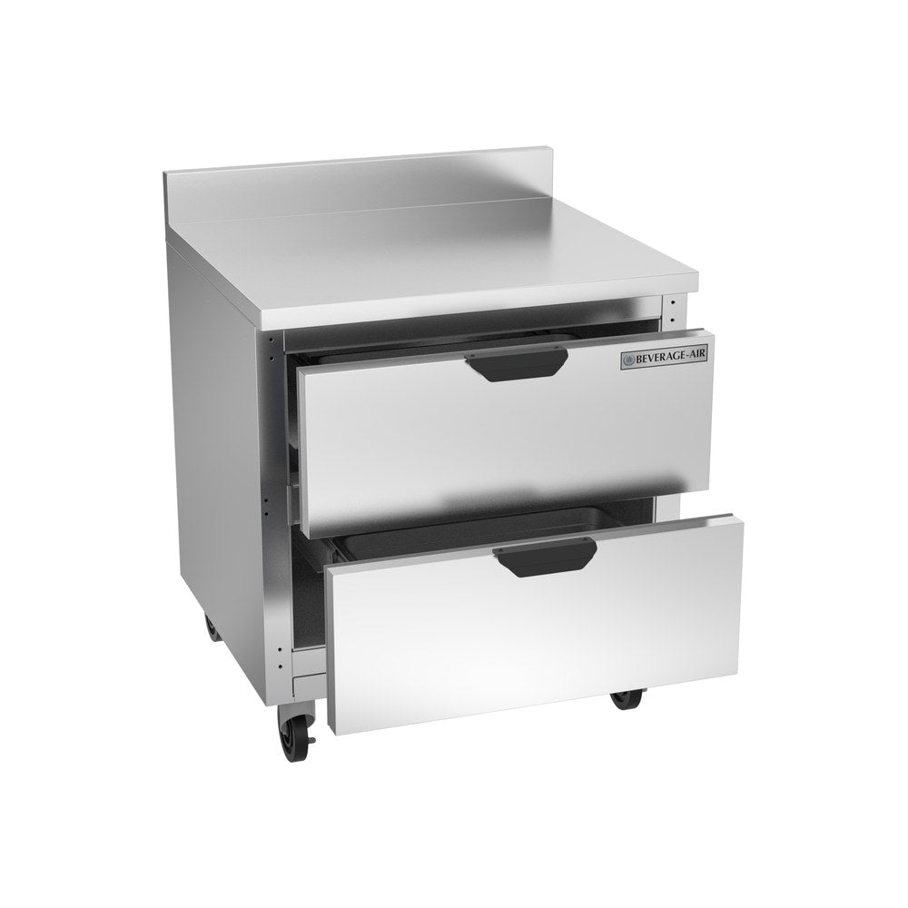 Beverage Air WTRD32AHC-2-FIP 32" two drawers worktop refrigerator, with the door open showing the interior