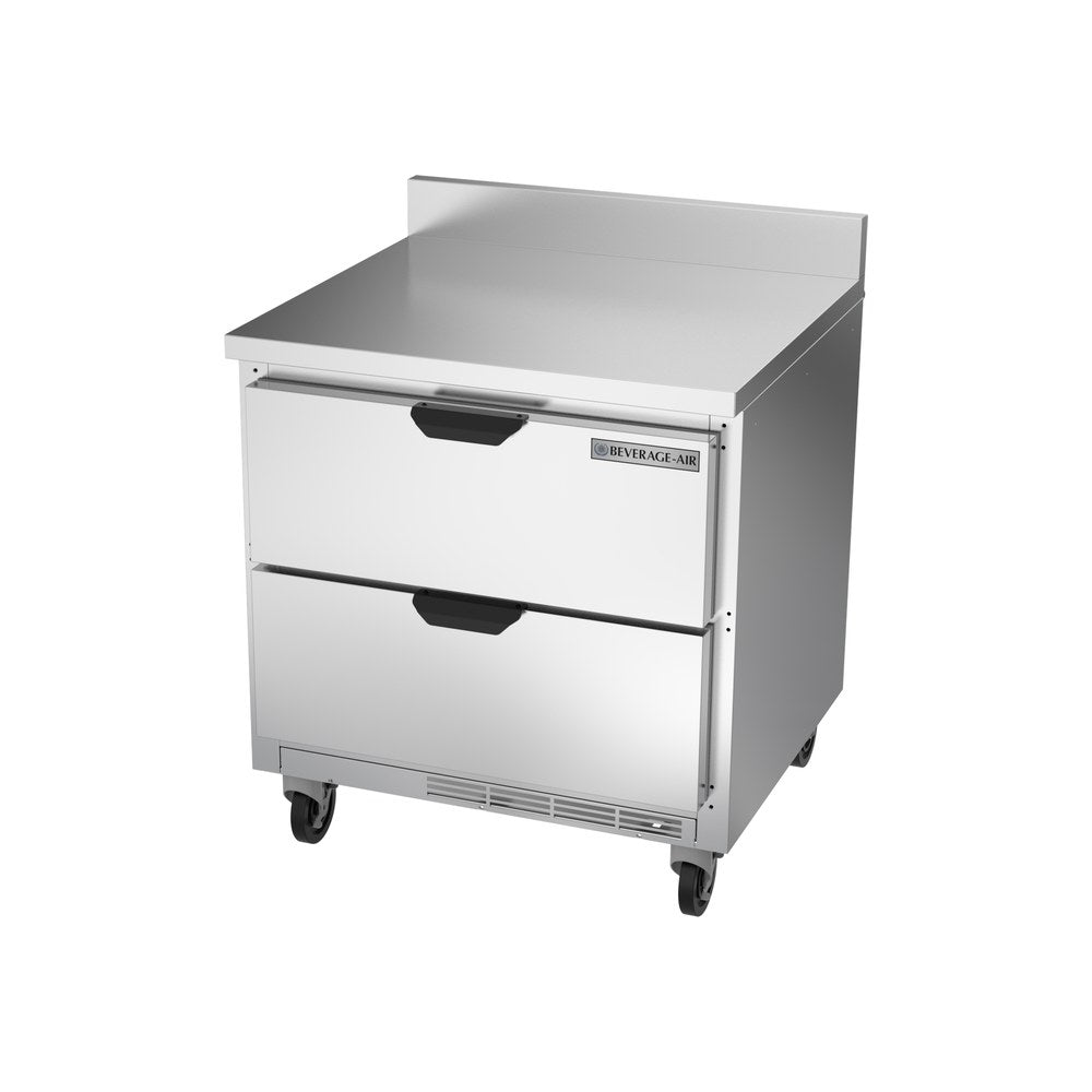 Beverage Air WTRD32AHC-2-FIP 32" two drawers worktop refrigerator, side angle view, door closed