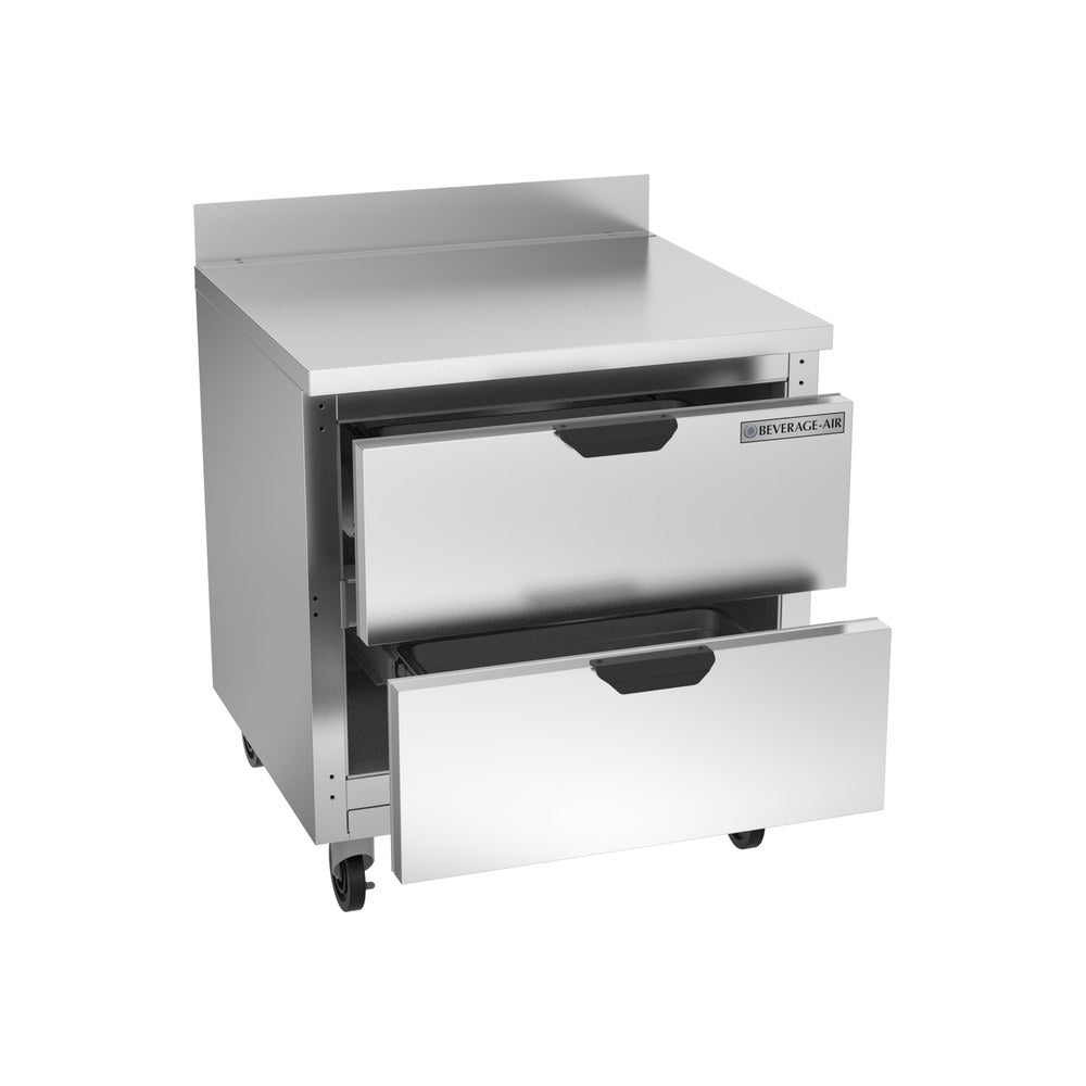 Beverage Air WTRD32AHC-2 32" two drawers worktop refrigerator, with the door open showing the interior