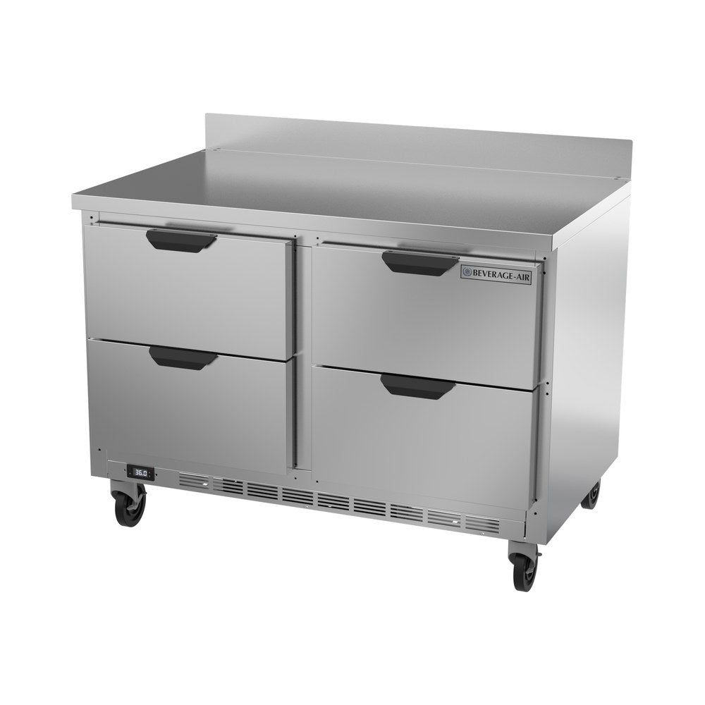 Beverage Air WTRD48AHC-4 48" four drawers worktop refrigerator, side angle view, door closed