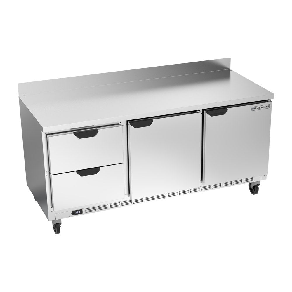 Beverage Air WTRD72AHC-2 72" two doors and two drawers worktop refrigerator, front view, doors closed