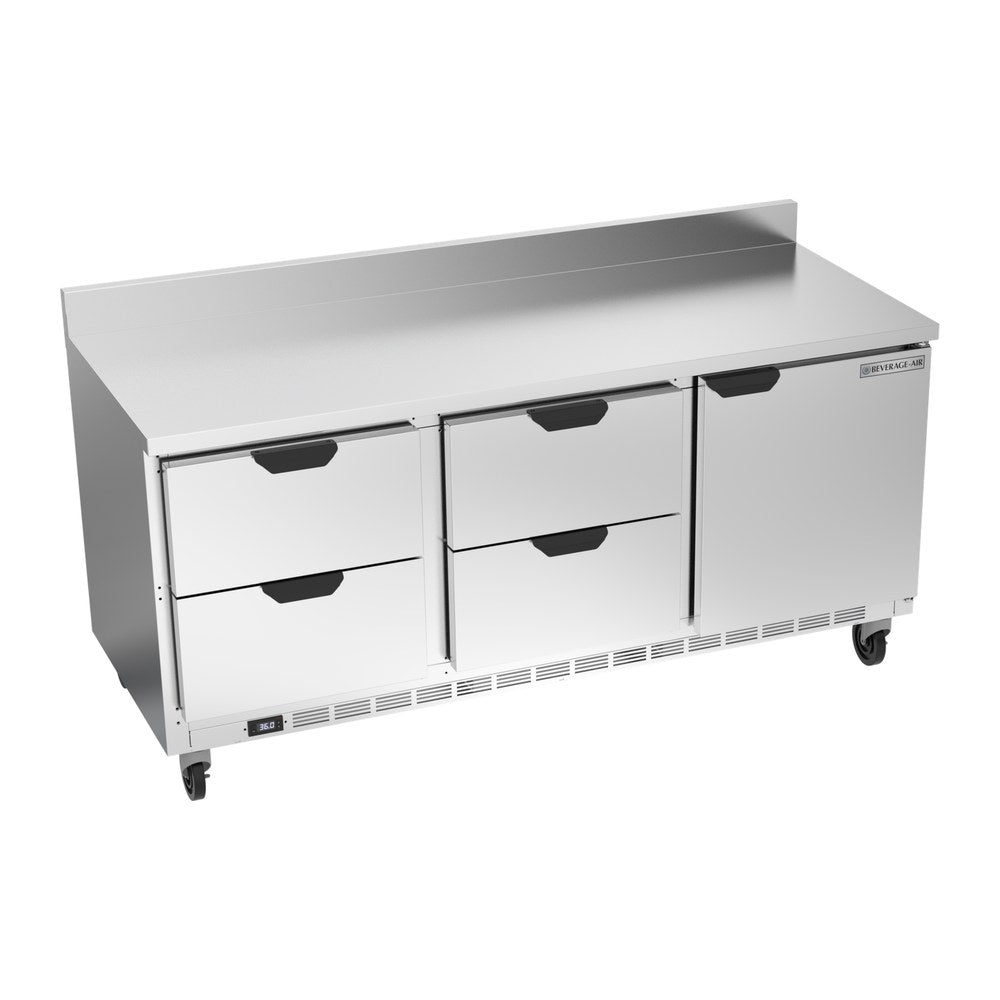Beverage Air WTRD72AHC-4-FIP 72" one door and four drawers worktop refrigerator, front view, door closed