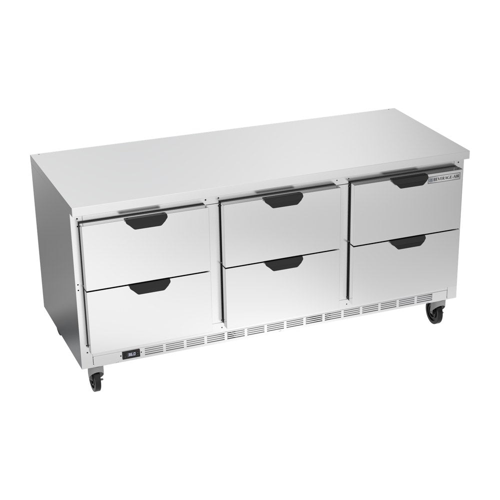 Beverage Air WTRD72AHC-6-FLT 72" six drawers worktop refrigerator, front view, door closed