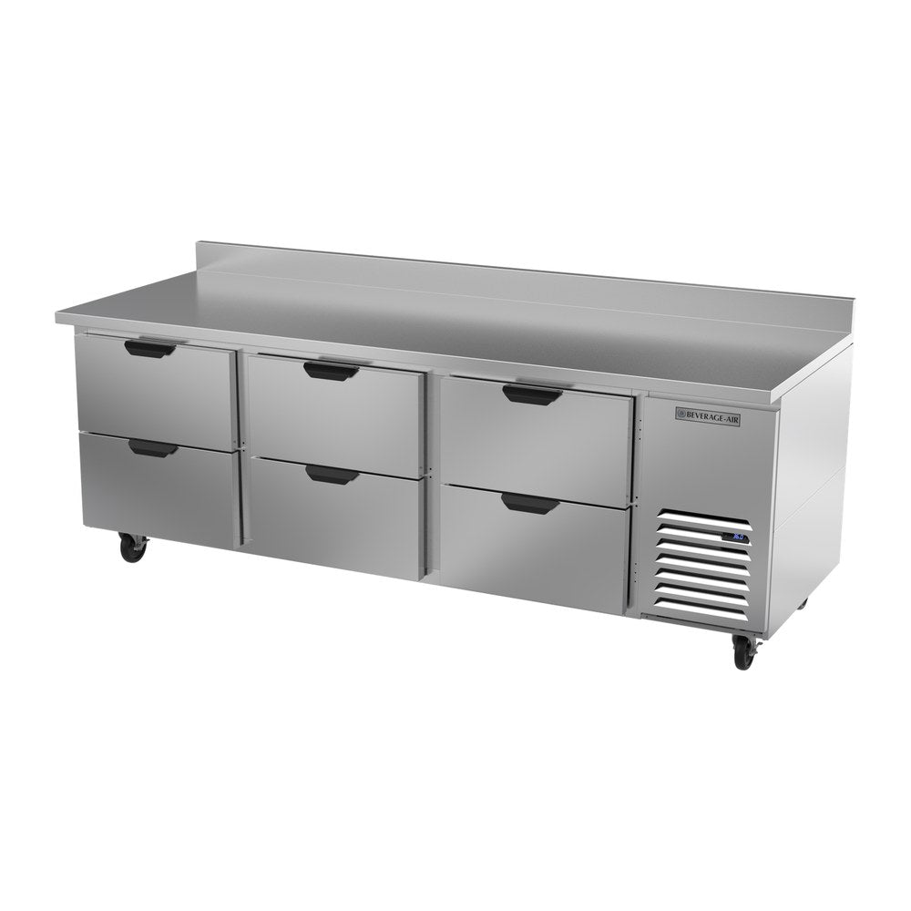 Beverage Air WTRD93AHC-6 93-1/8" six drawers worktop refrigerator, side angle view, door closed