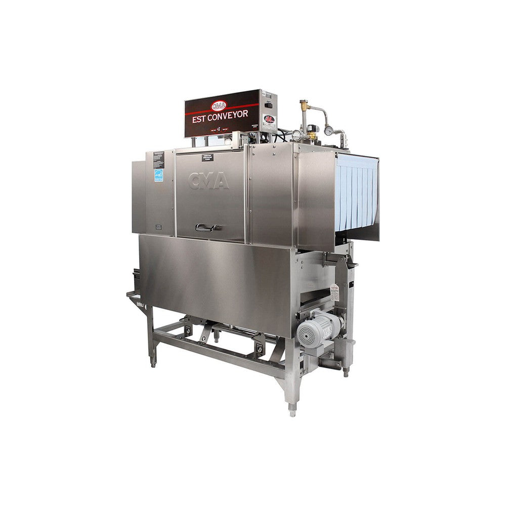 CMA EST-44H 44 inch high temperature conveyor dishwasher, front view